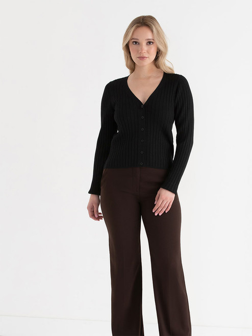 V-Neck Long Sleeve Rib Cardigan