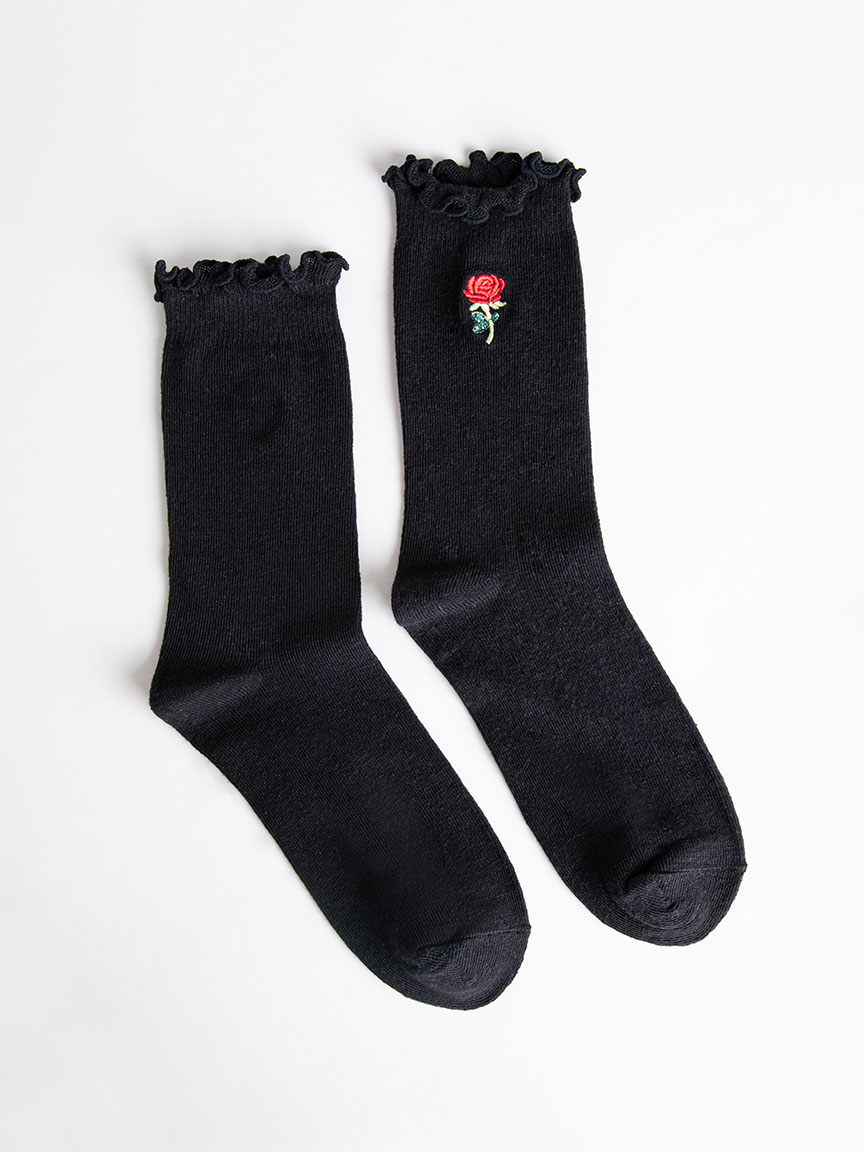 Rose Embroidered Crew Socks