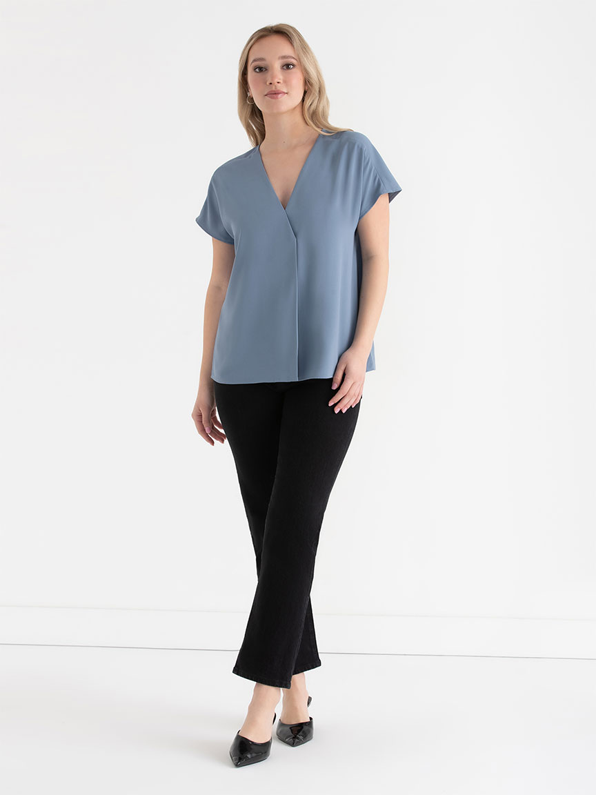 Short Sleeve Blouse with Center Pleat