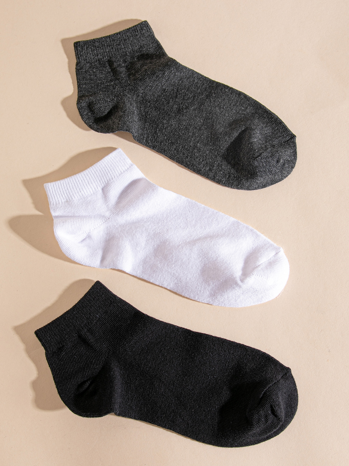 3-Pack Ankle Socks in Black White and Grey