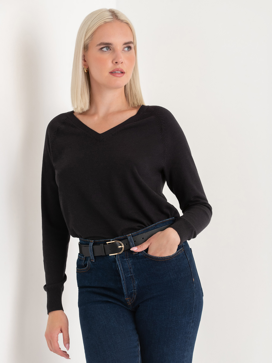 Long Sleeve Cashmere-Blend V-Neck Sweater
