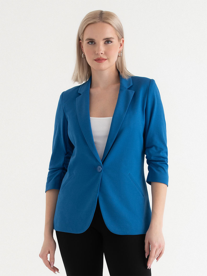 Hampton Three Quarter Ruched Sleeved Ponte Blazer