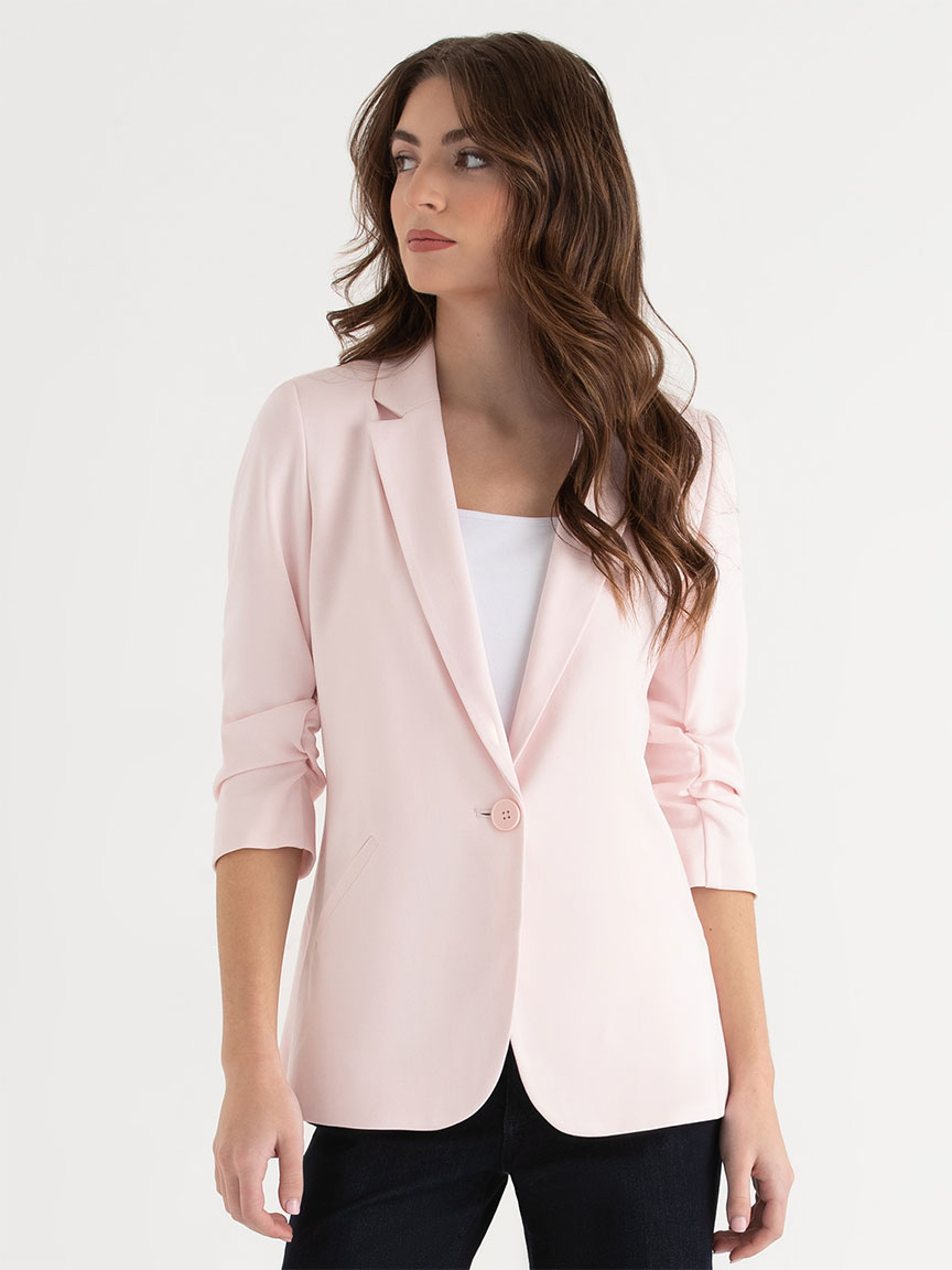 Hampton Three Quarter Ruched Sleeved Ponte Blazer
