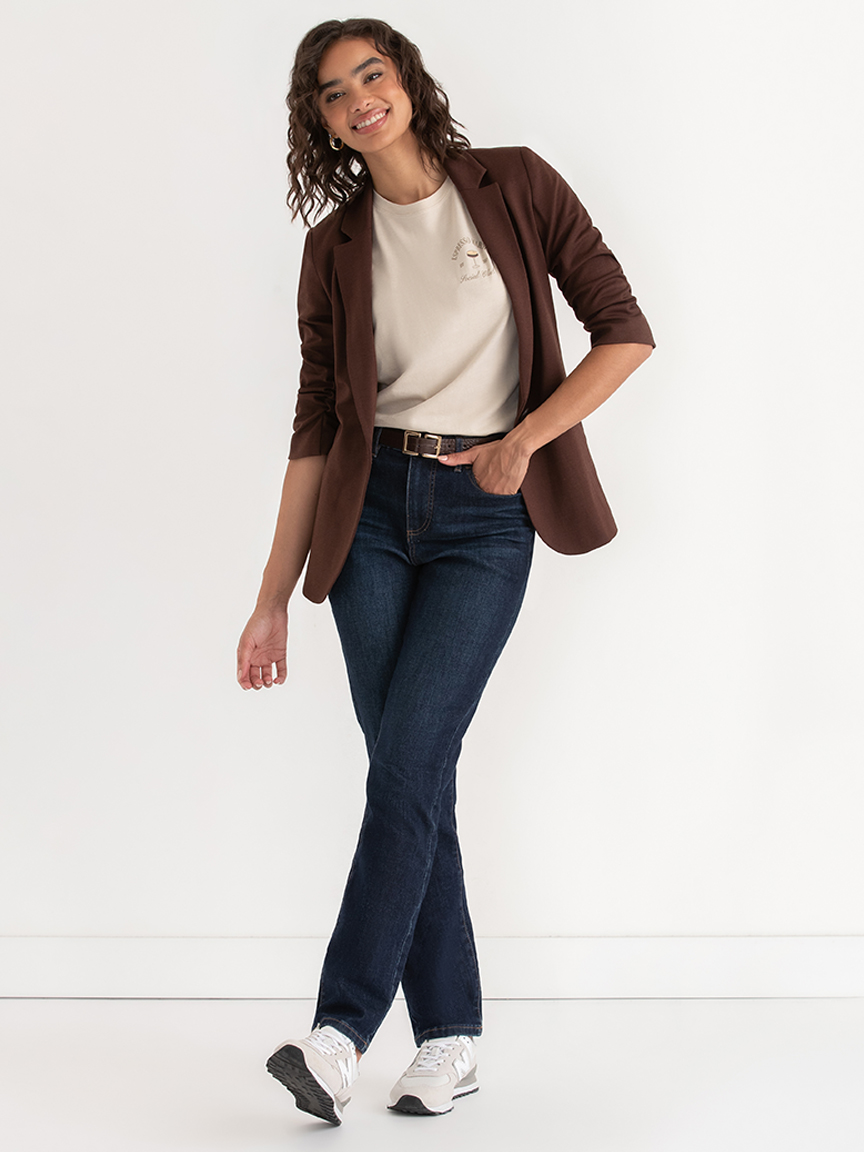 Hampton Three-Quarter Ruched Sleeve Ponte Blazer