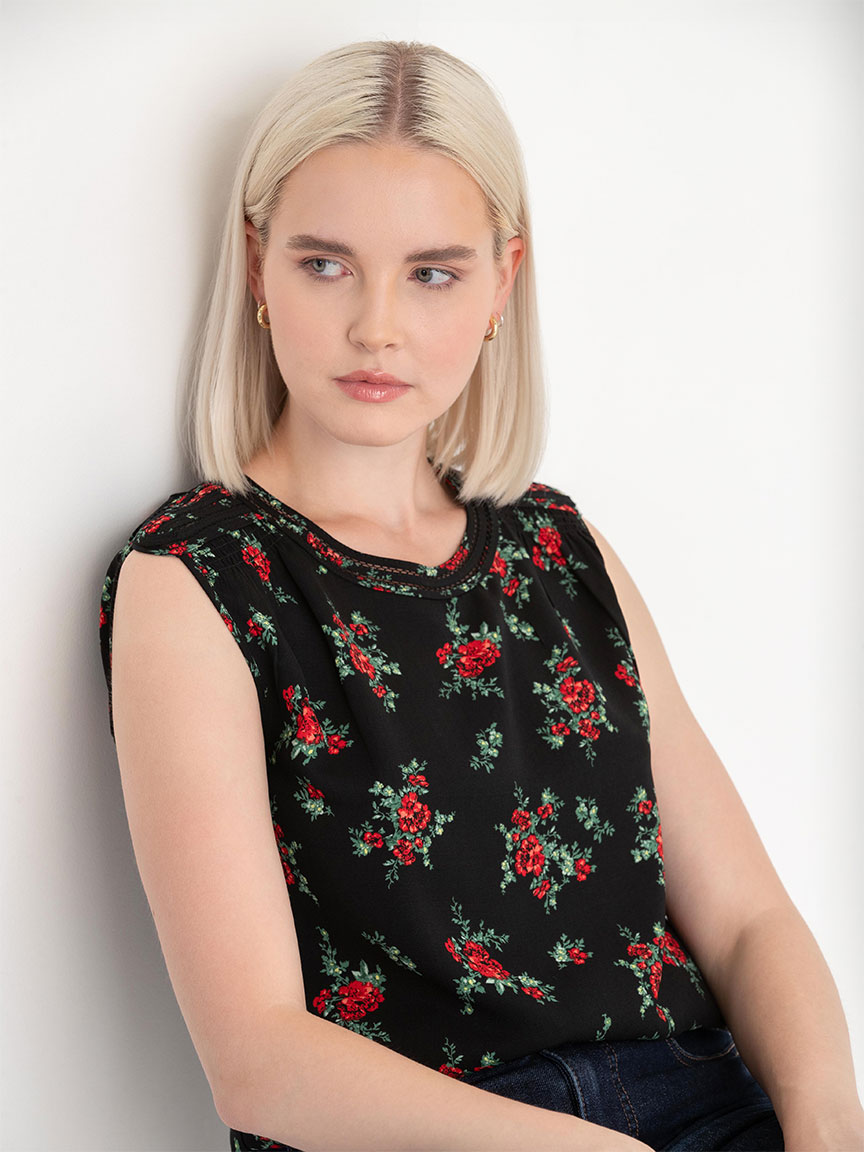 Sleeveless Blouse with Shoulder Trims