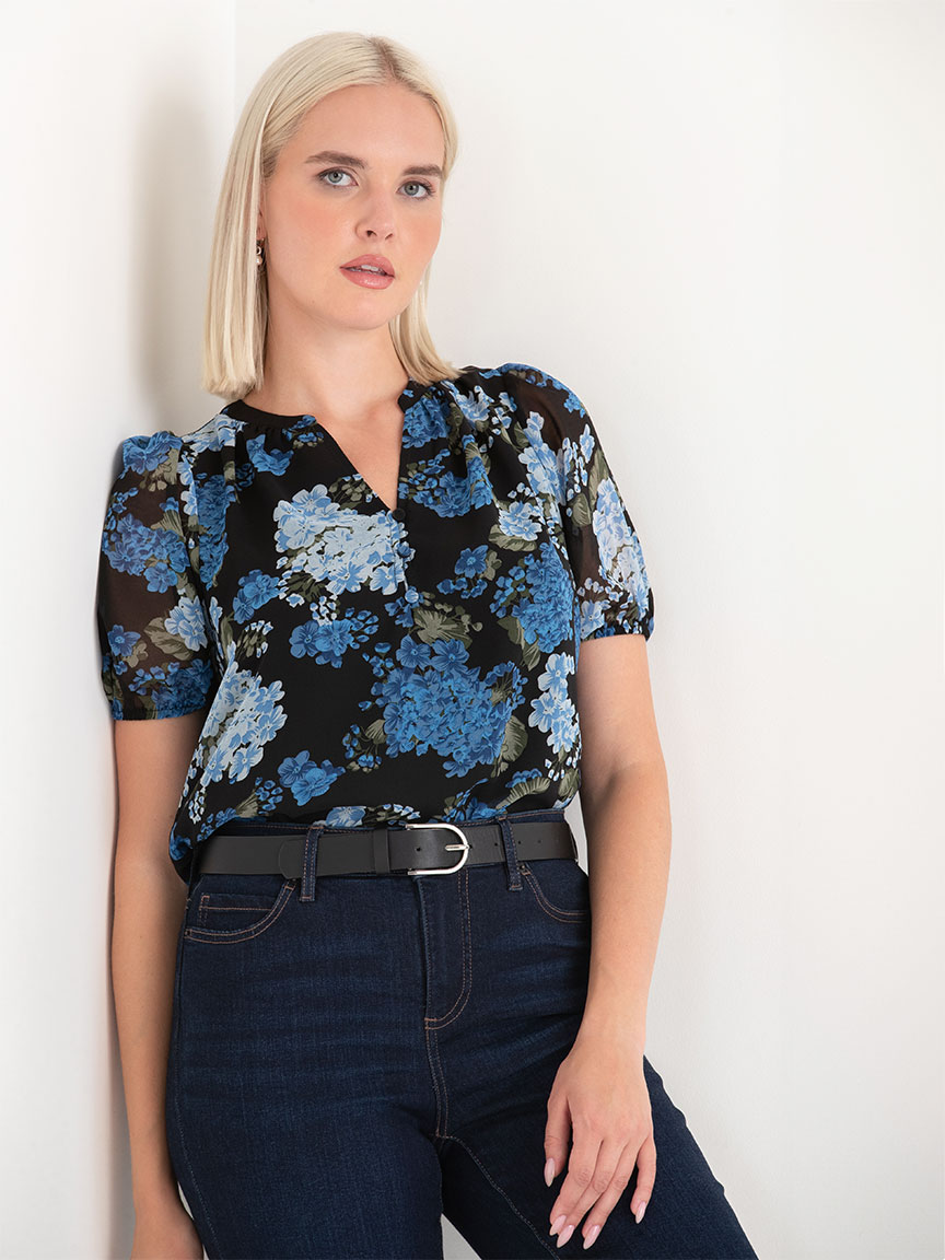Stacey Short Sleeve Blouse with Button Detail
