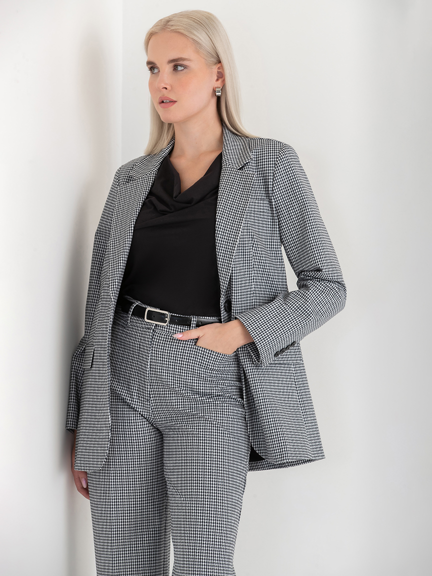 Bristol Mid Length Blazer Houndstooth Luxe Ponte