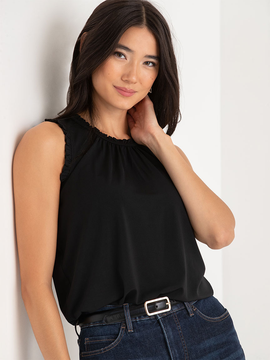 Rory Sleeveless Ruffle Trim Top Black