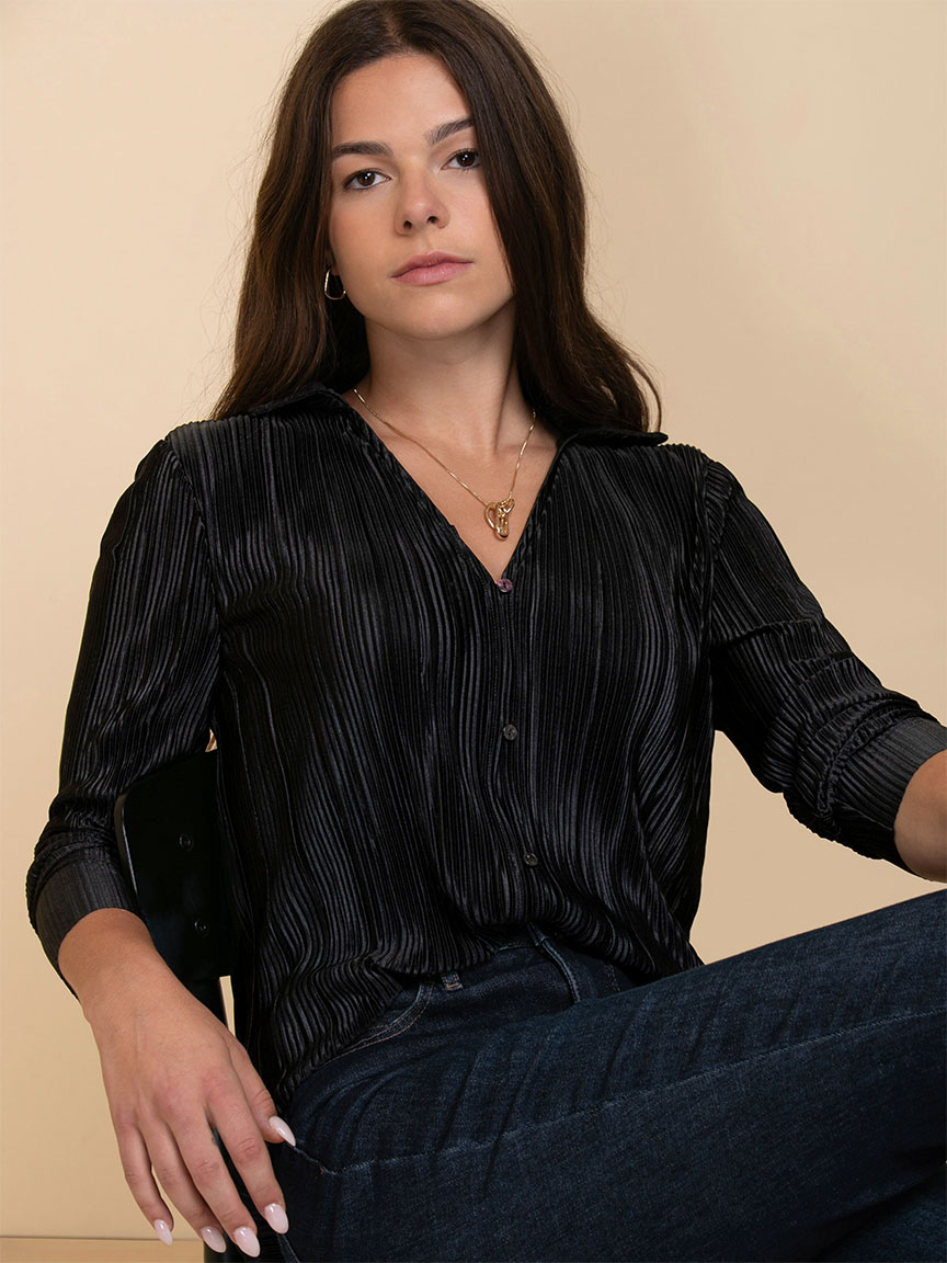 Plisse Buttoned-Up Blouse