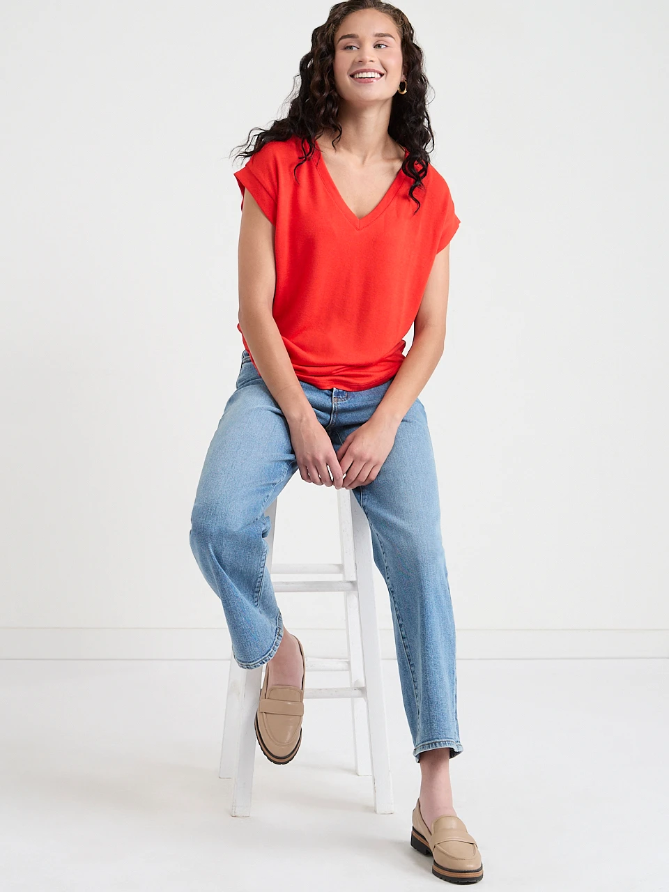 Holly V-Neck Hacci Knit Top
