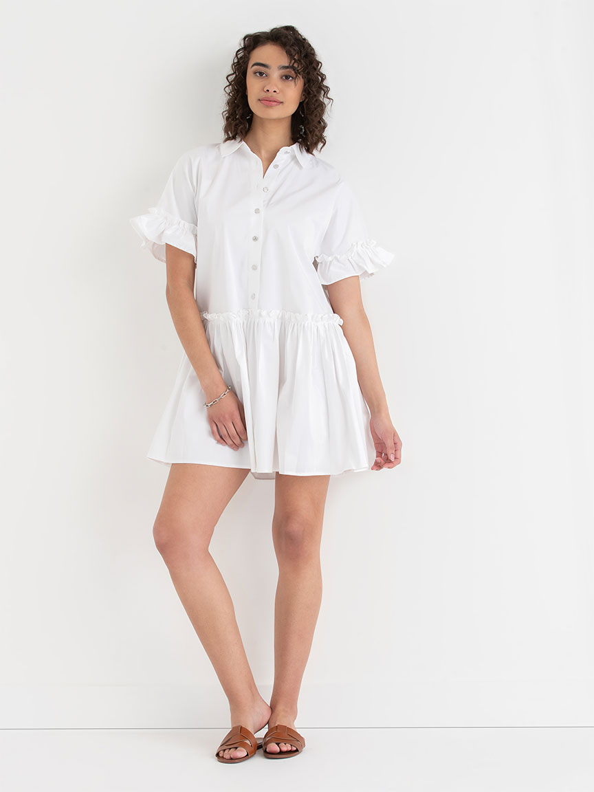 Short Sleeve Luxe Poplin Dress with Ruffles