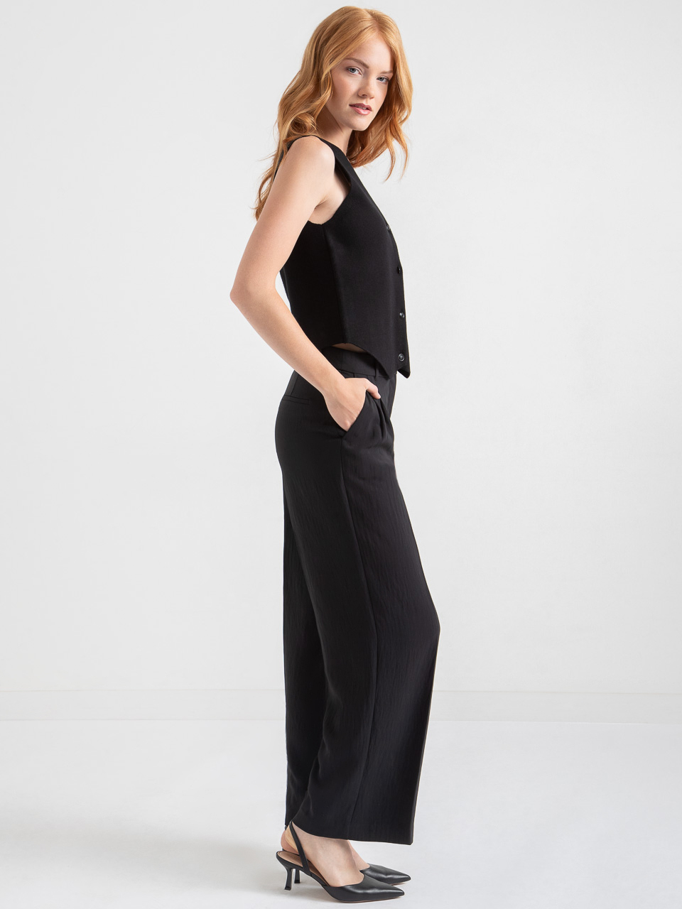 Maxwell Pleated Wide Leg Crepe Pant