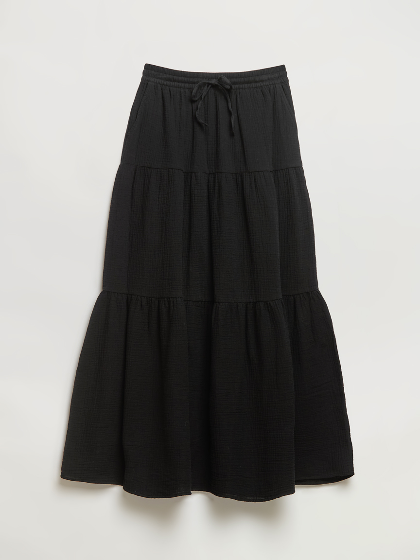 Crinkle Cotton Tiered Maxi Skirt