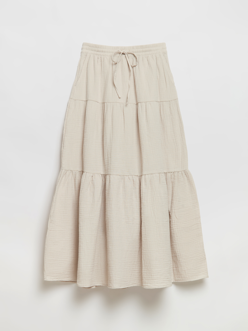 Crinkle Cotton Tiered Maxi Skirt
