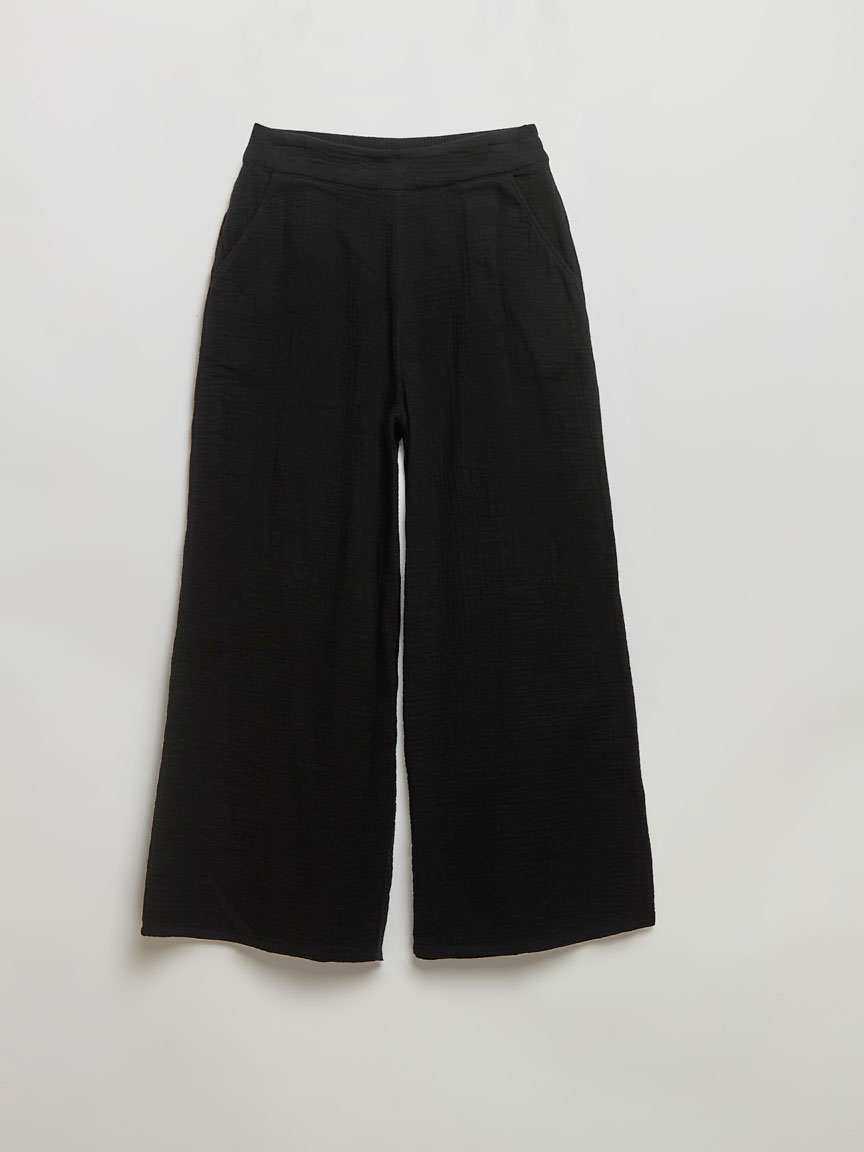 Crinkle Cotton Wide Crop Pants