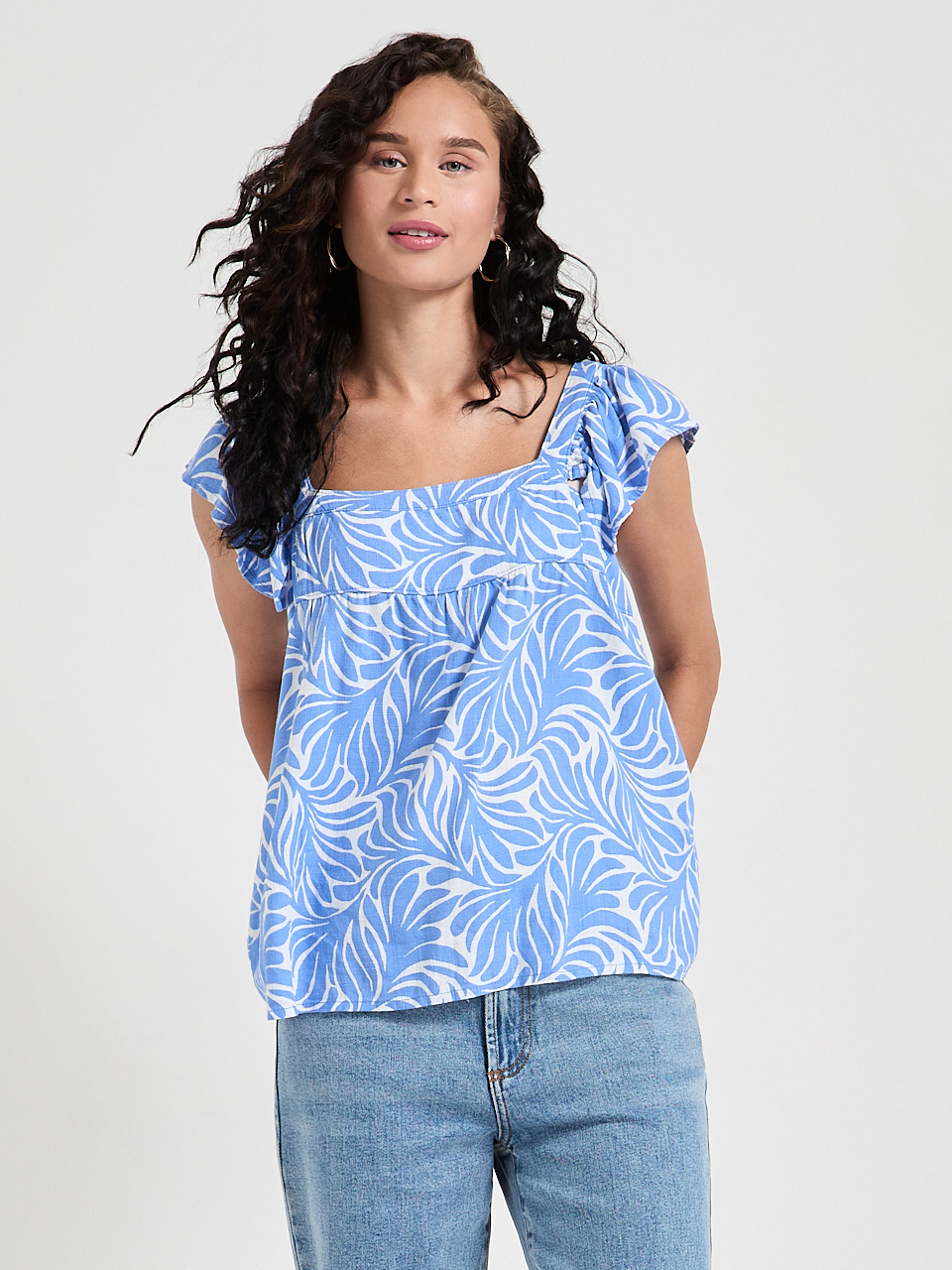 Flutter Sleeve Blouse Linen