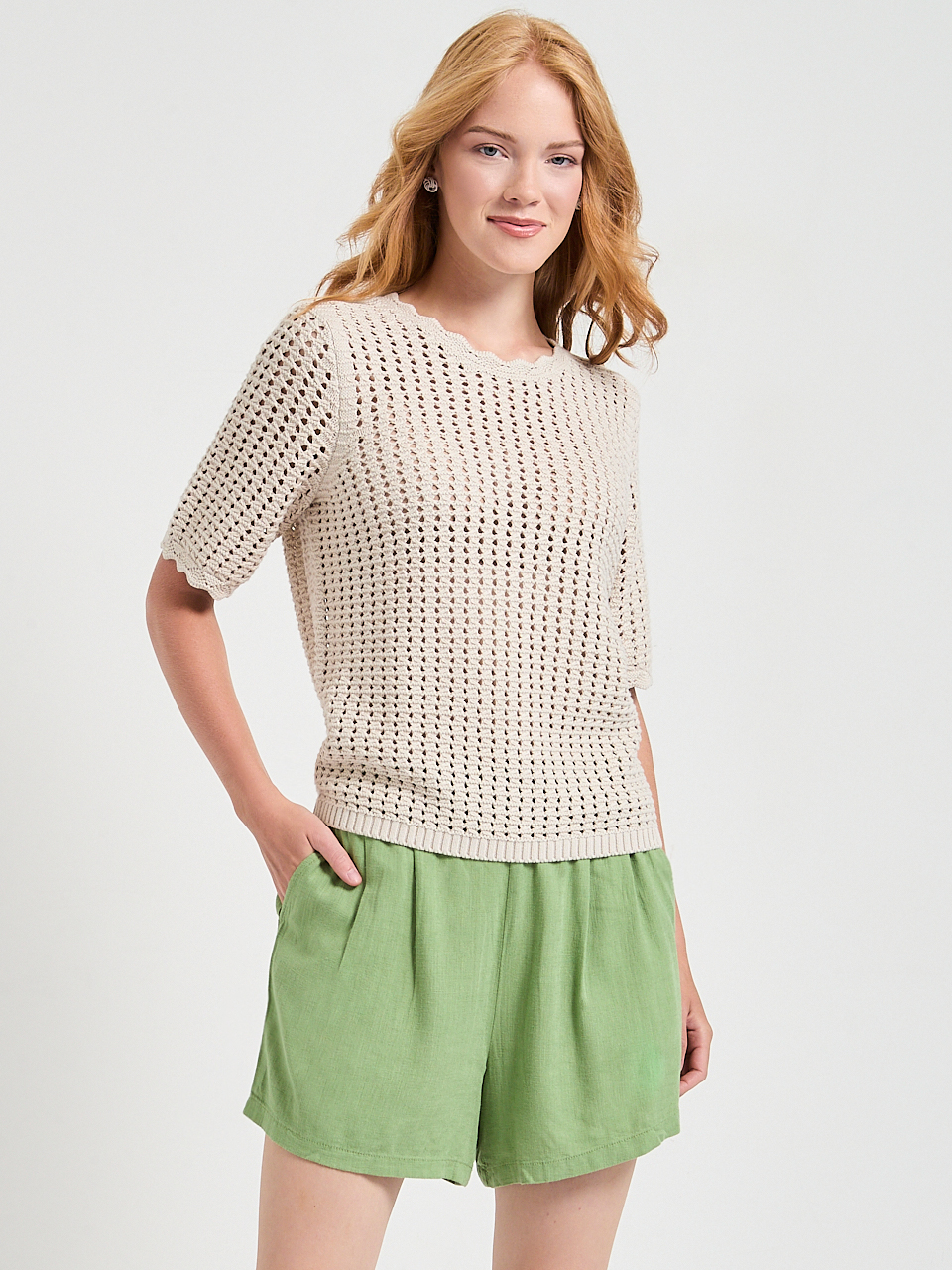 Short Sleeve Cotton Stitch Pullover