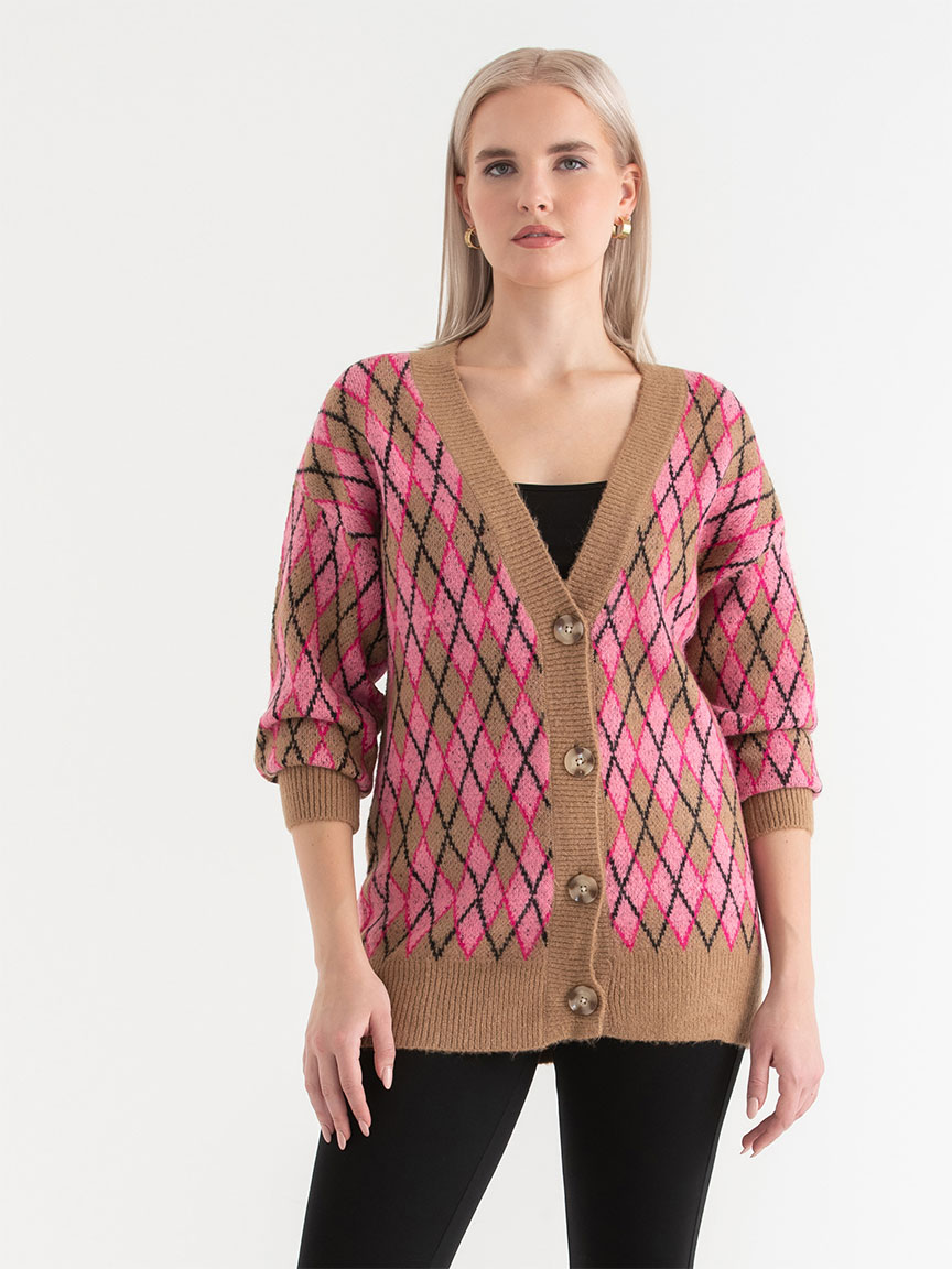 Argyle Button Front Cardigan