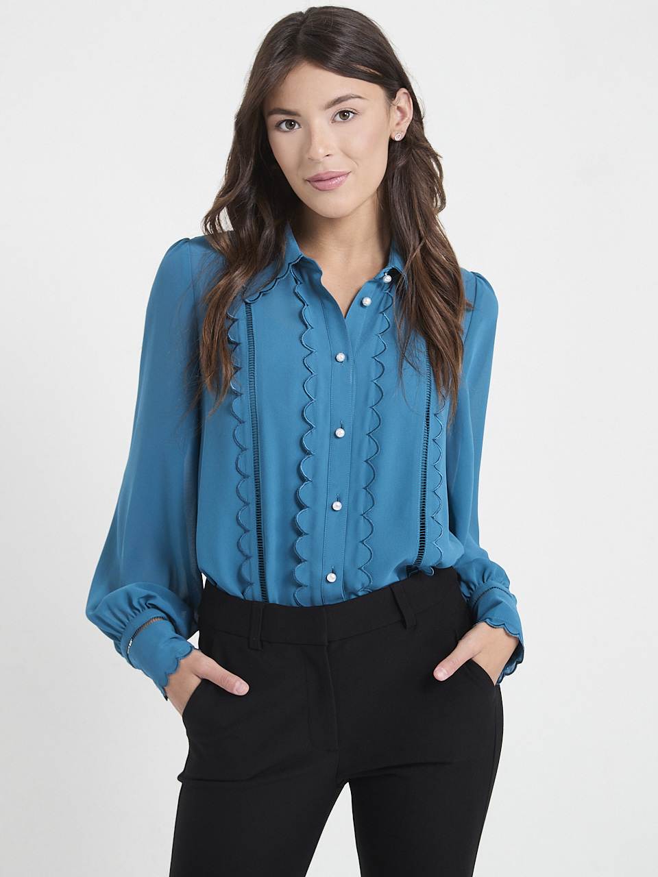 Long Sleeve Scallop Detail Blouse