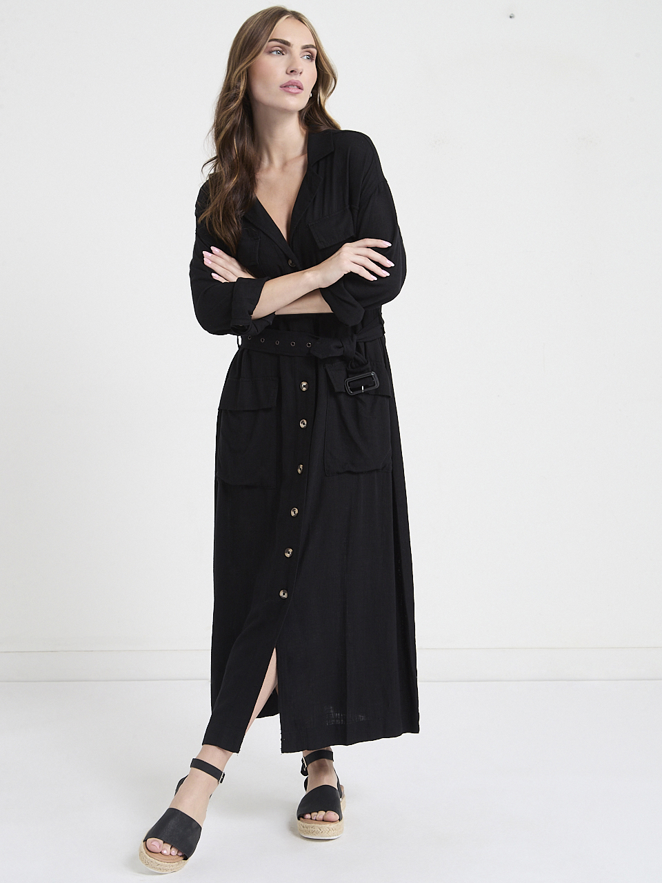 Linen Midi Shirt Dress