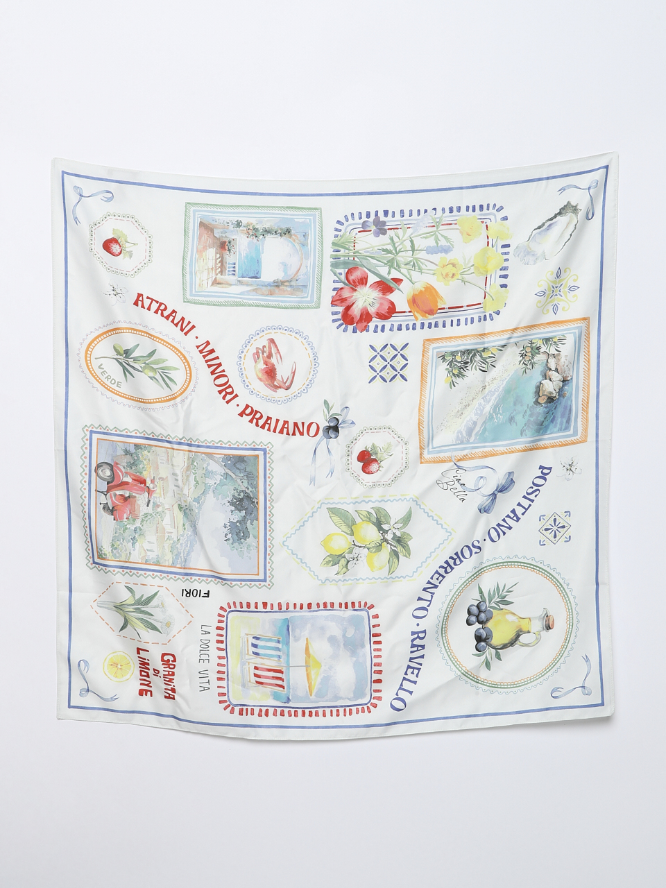 Satin Scarf with Postcard Print