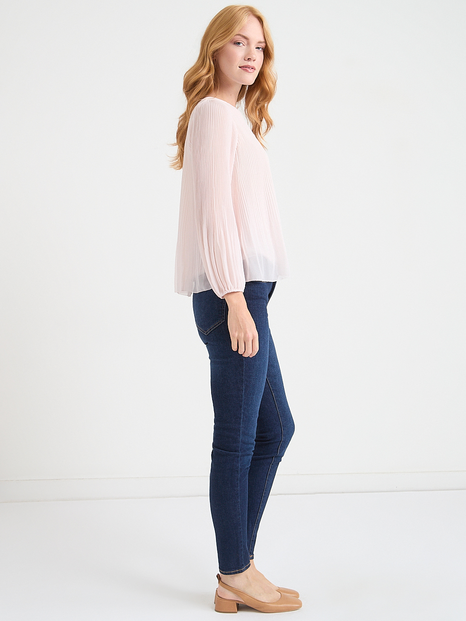 Long-Sleeve Release Pleat Blouse