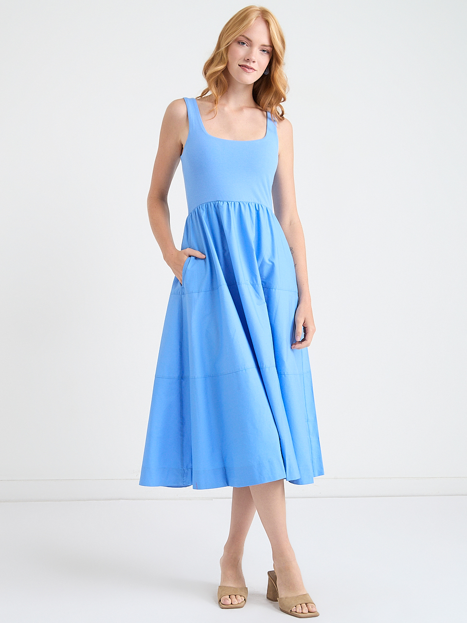 Sleeveless Mix Media Midi Dress