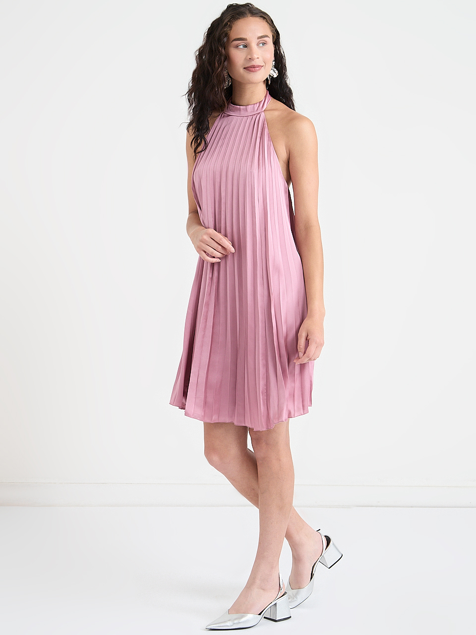 Satin Wide Halter Mini Dress