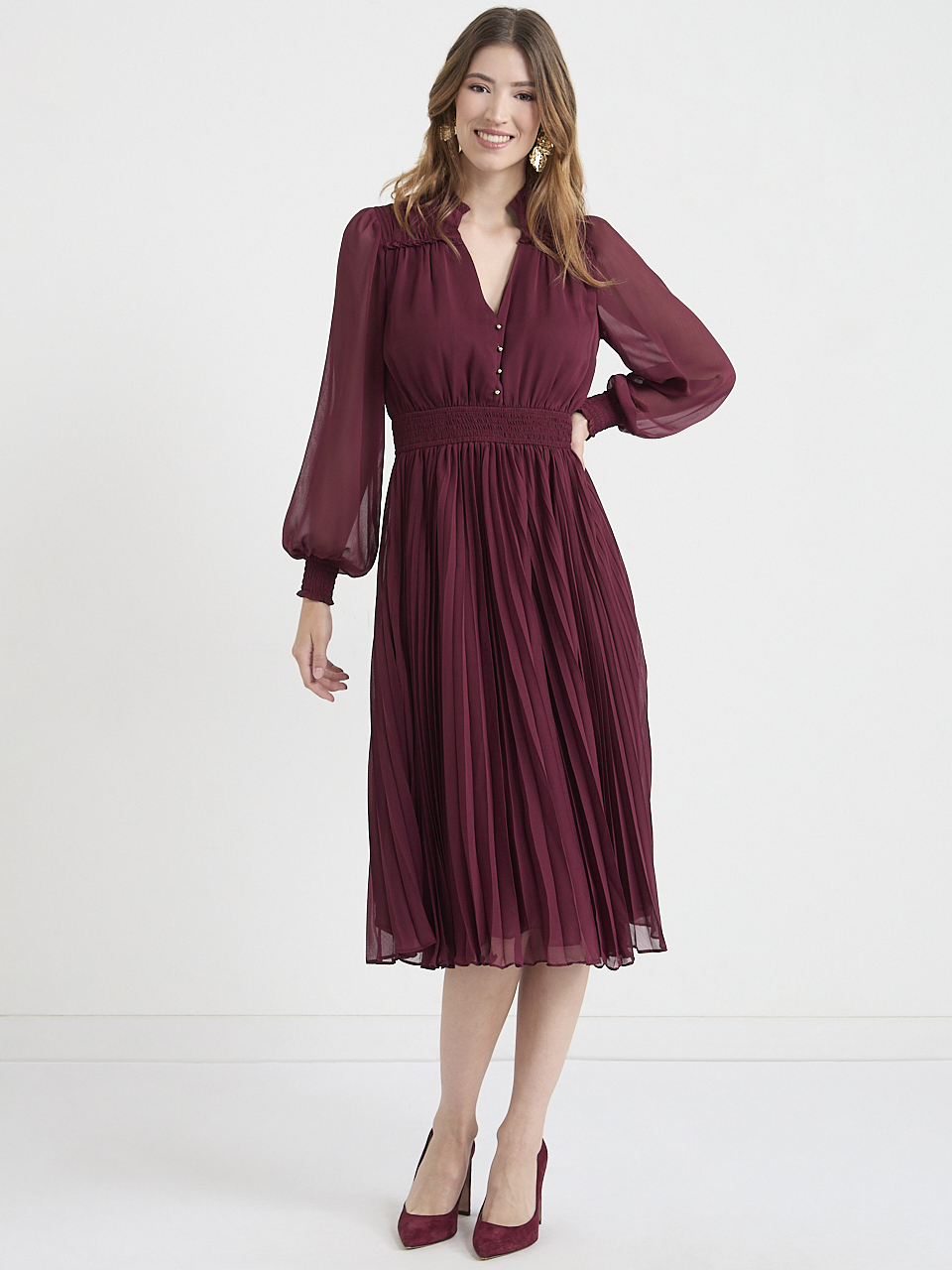 Long Sleeve Chiffon Midi Dress