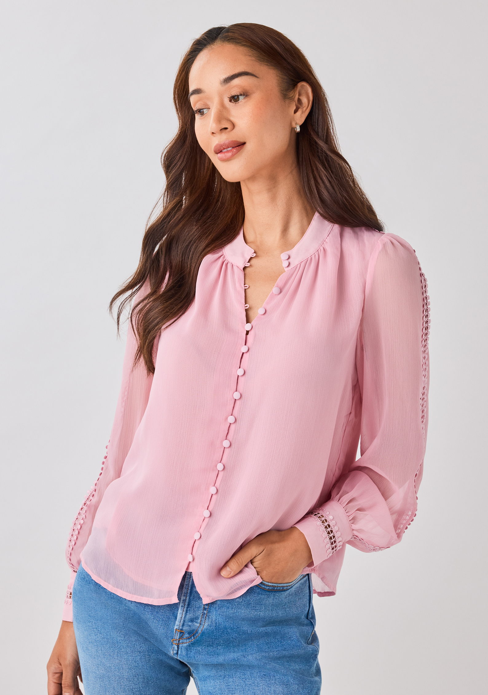 Long Sleeve Blouse with Lace Insert