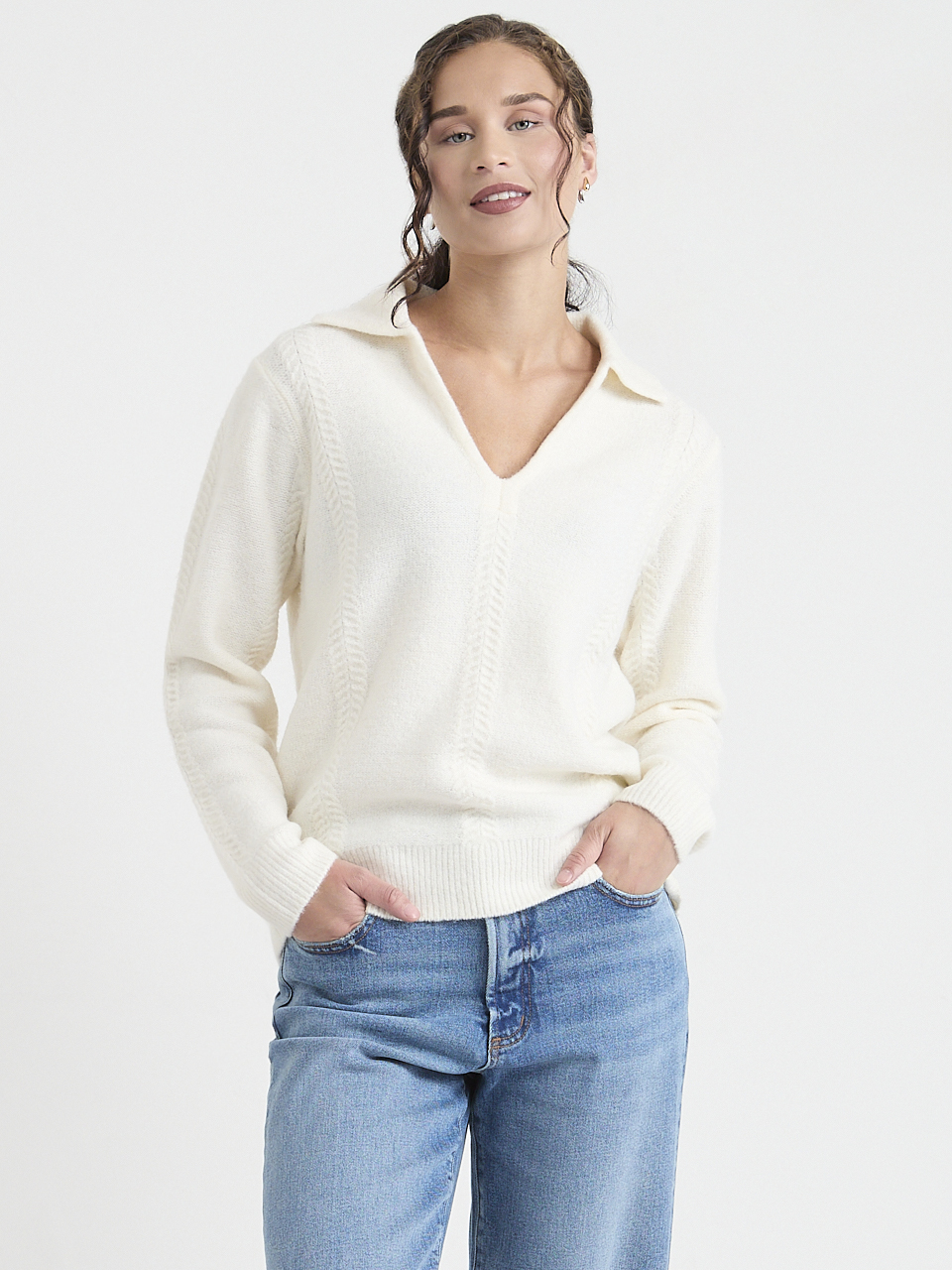 Polo Collar Cable Sweater