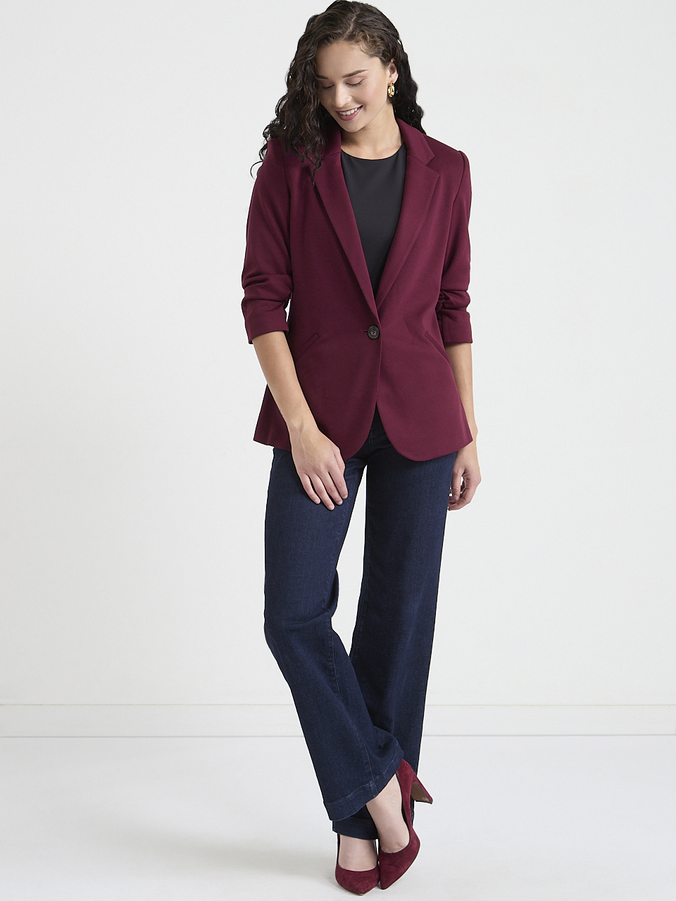 Hampton Ponte Three-Quarter Ruched Sleeve Blazer