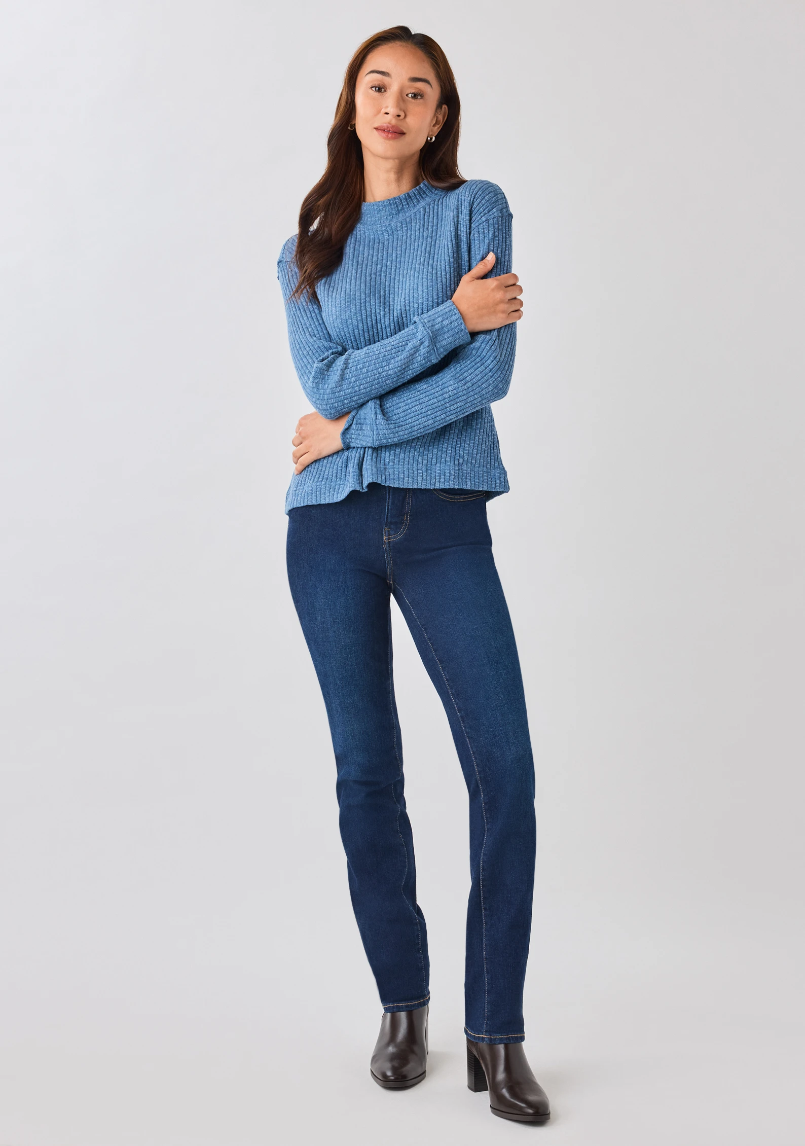 Long Sleeve Ribbed Funnel Neck Top
