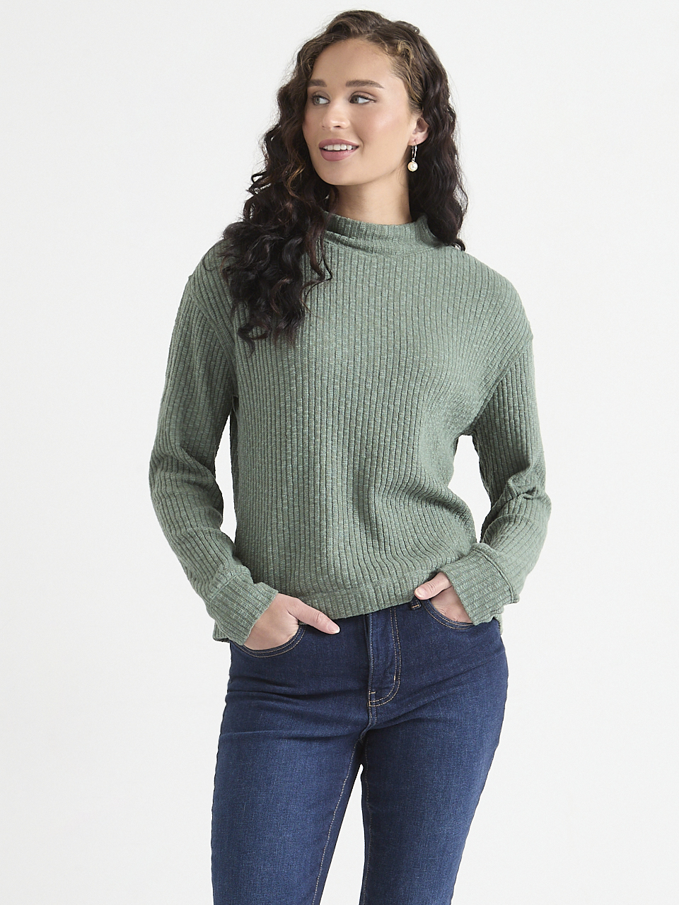 Long Sleeve Ribbed Funnel Neck Top