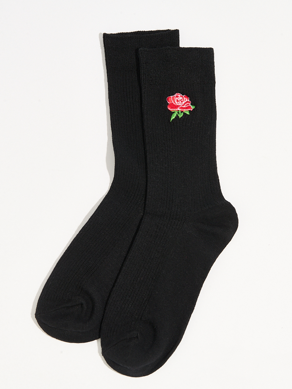 Embroidered Ribbed High Crew Socks