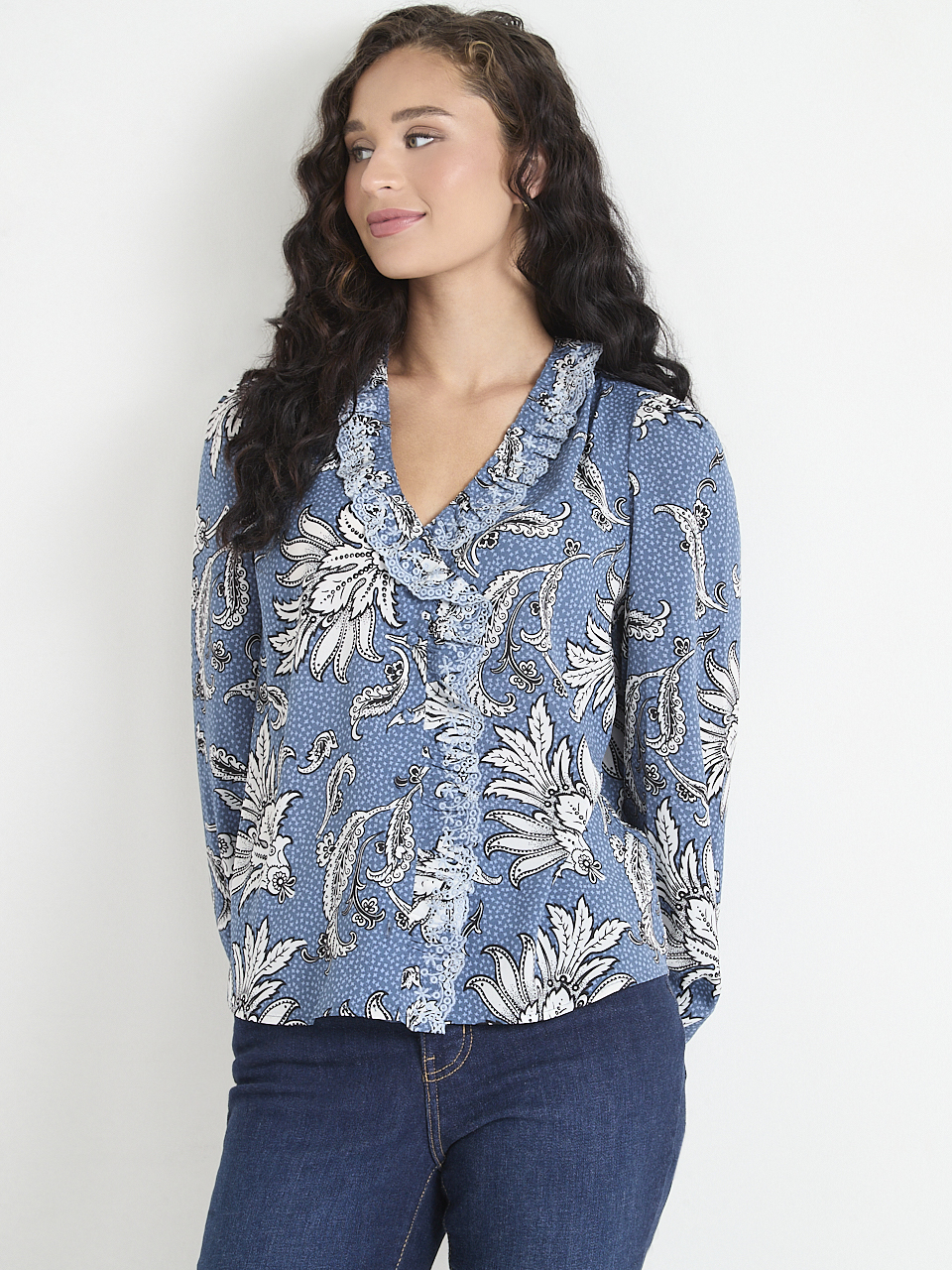 Ruffled V-Neck Blouse