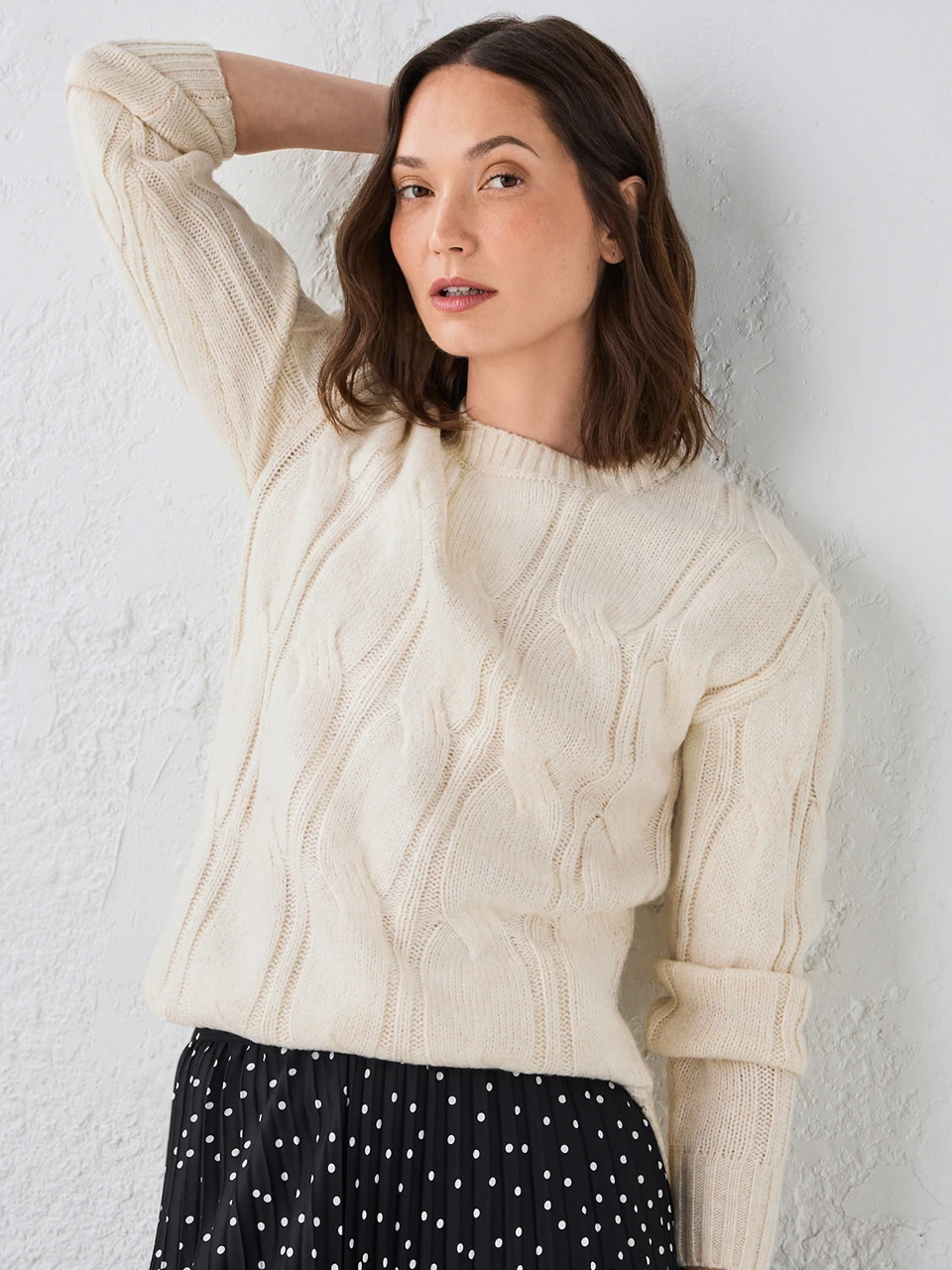 Crew Neck Cable Tunic Sweater
