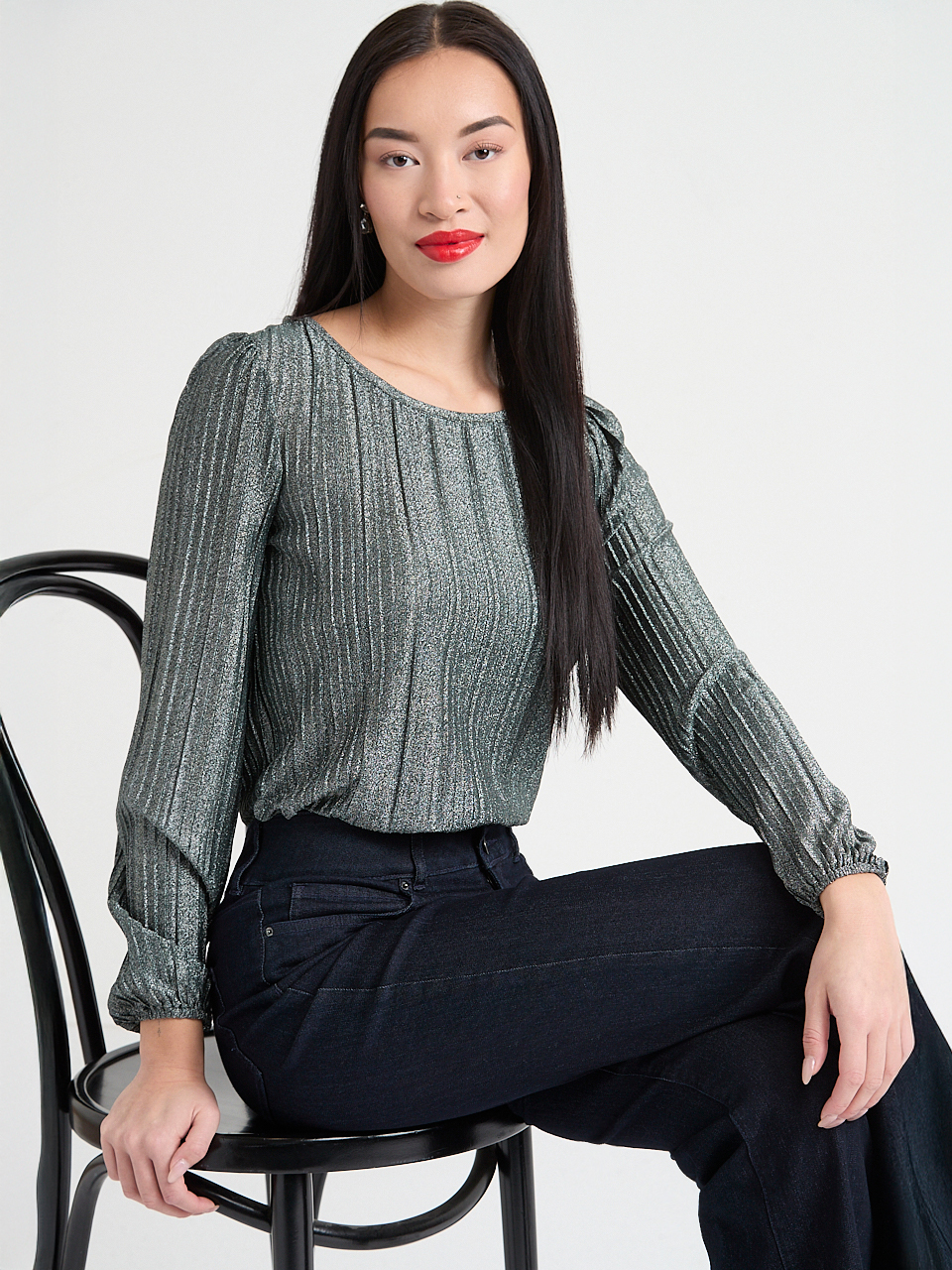 Metallic Balloon Sleeve Top