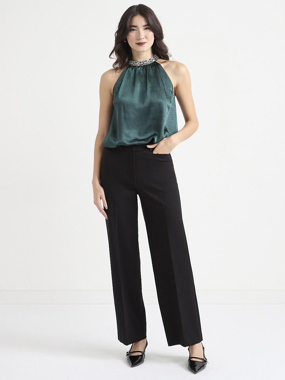 Satin Halter with Rhinestones Blouse