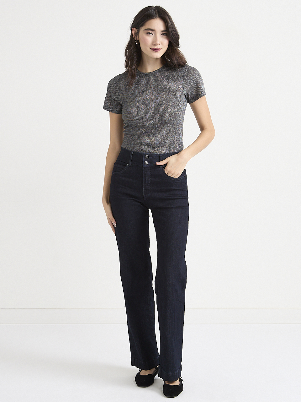 Short Sleeve Metallic Crew Neck Tee