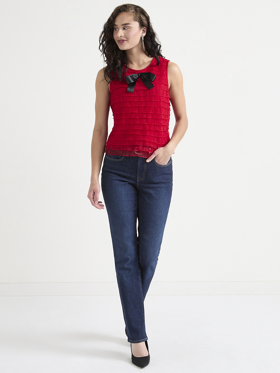 Sleeveless Knit Tiered Bow Top