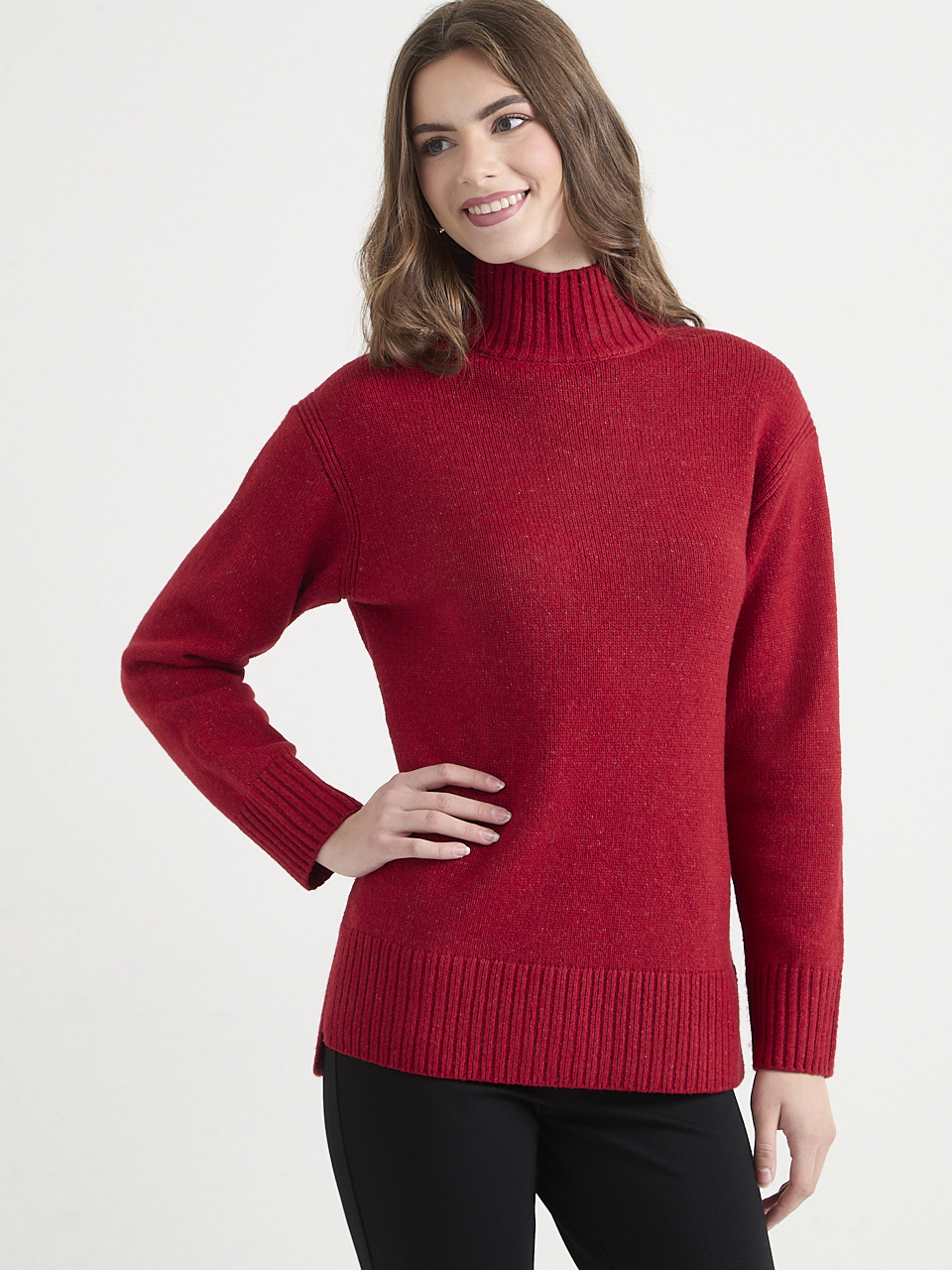 Tunic-Length Mock Neck Sweater