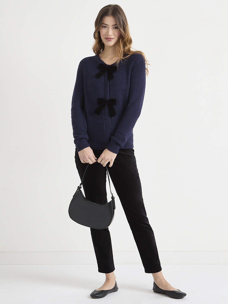 Velvet Bow Cardigan Sweater