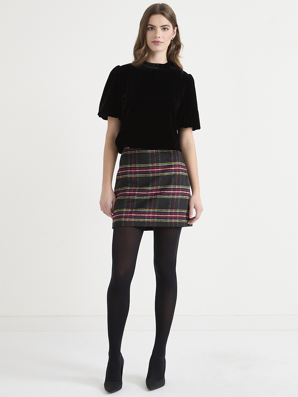 Velvet Short Puff Sleeve Blouse