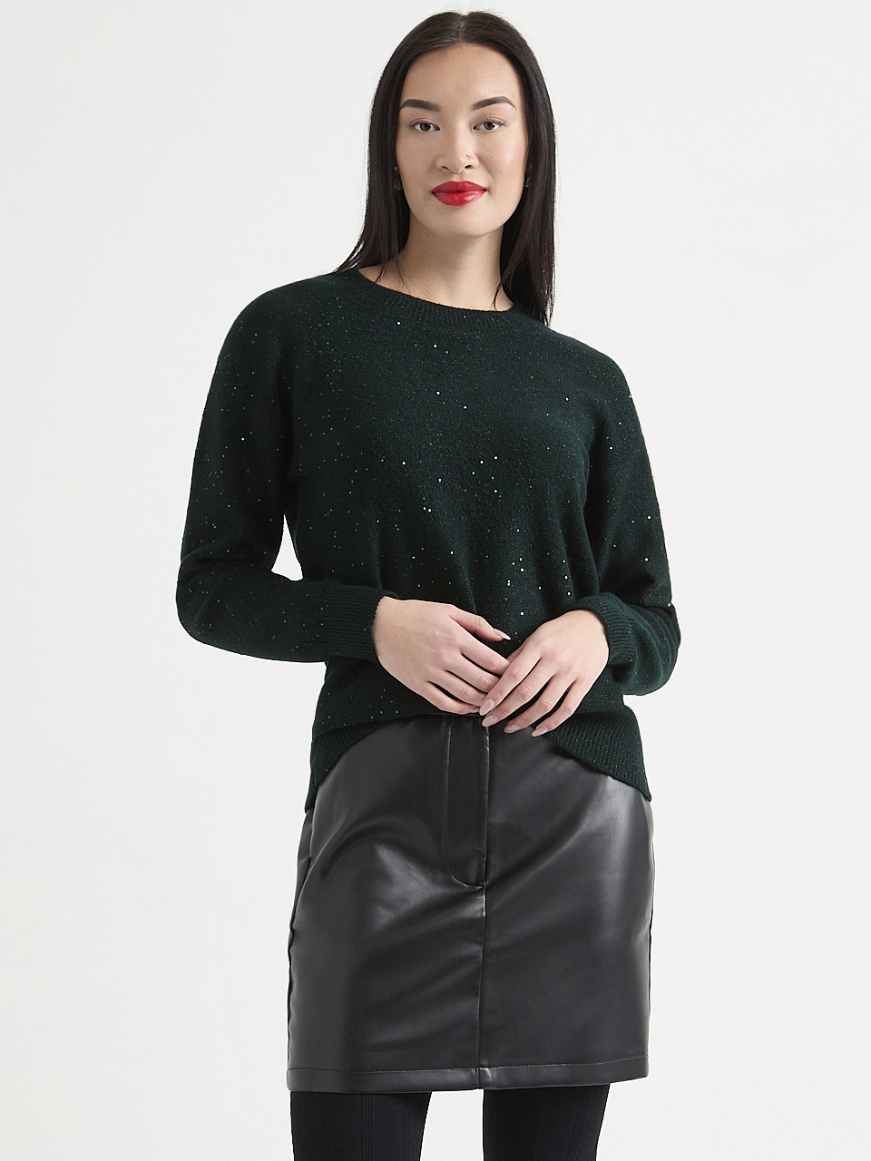 Wide Crew Neck Sequin Sweater