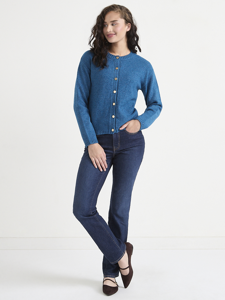 Wool-Blend Crew Neck Cardigan