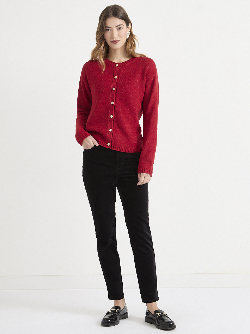 Wool-Blend Crew Neck Cardigan