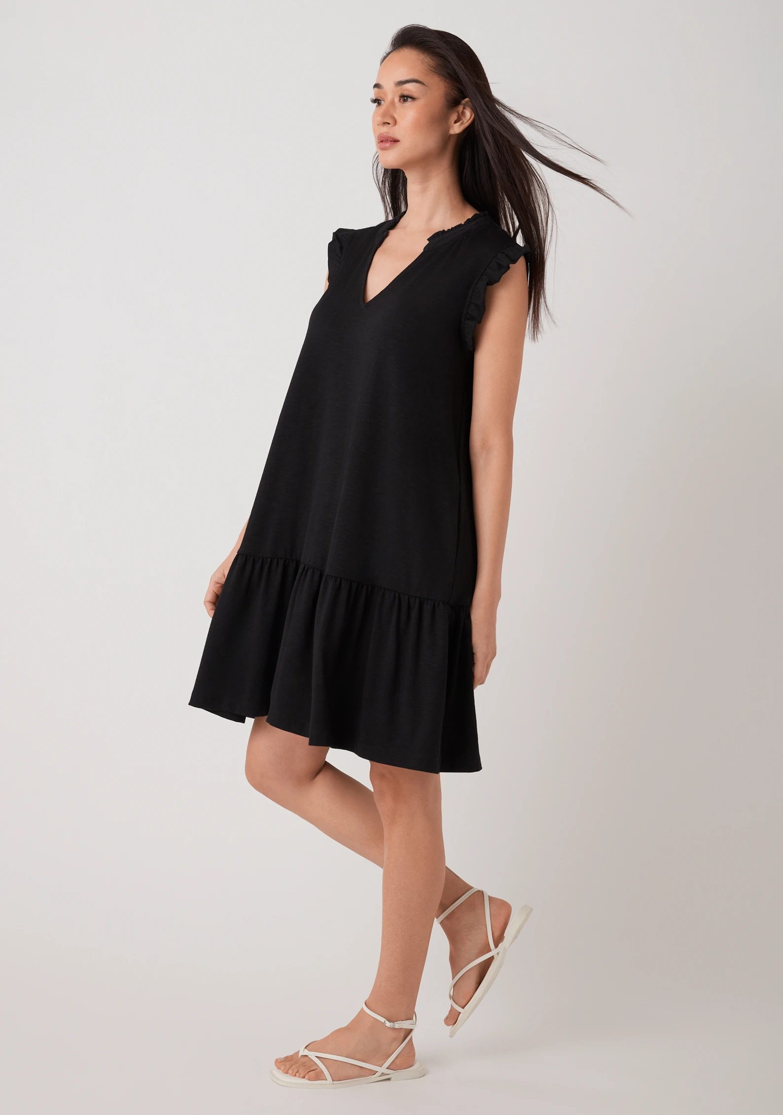 Knit Henley Flutter Sleeve Shirt-Dress