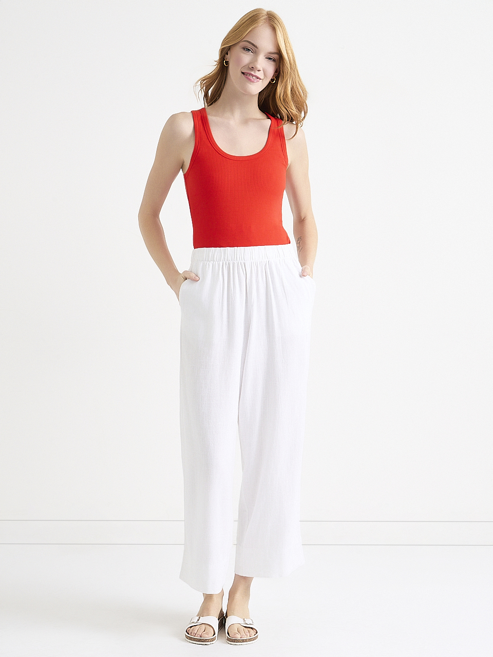 Linen-Blend Wide Leg Pant