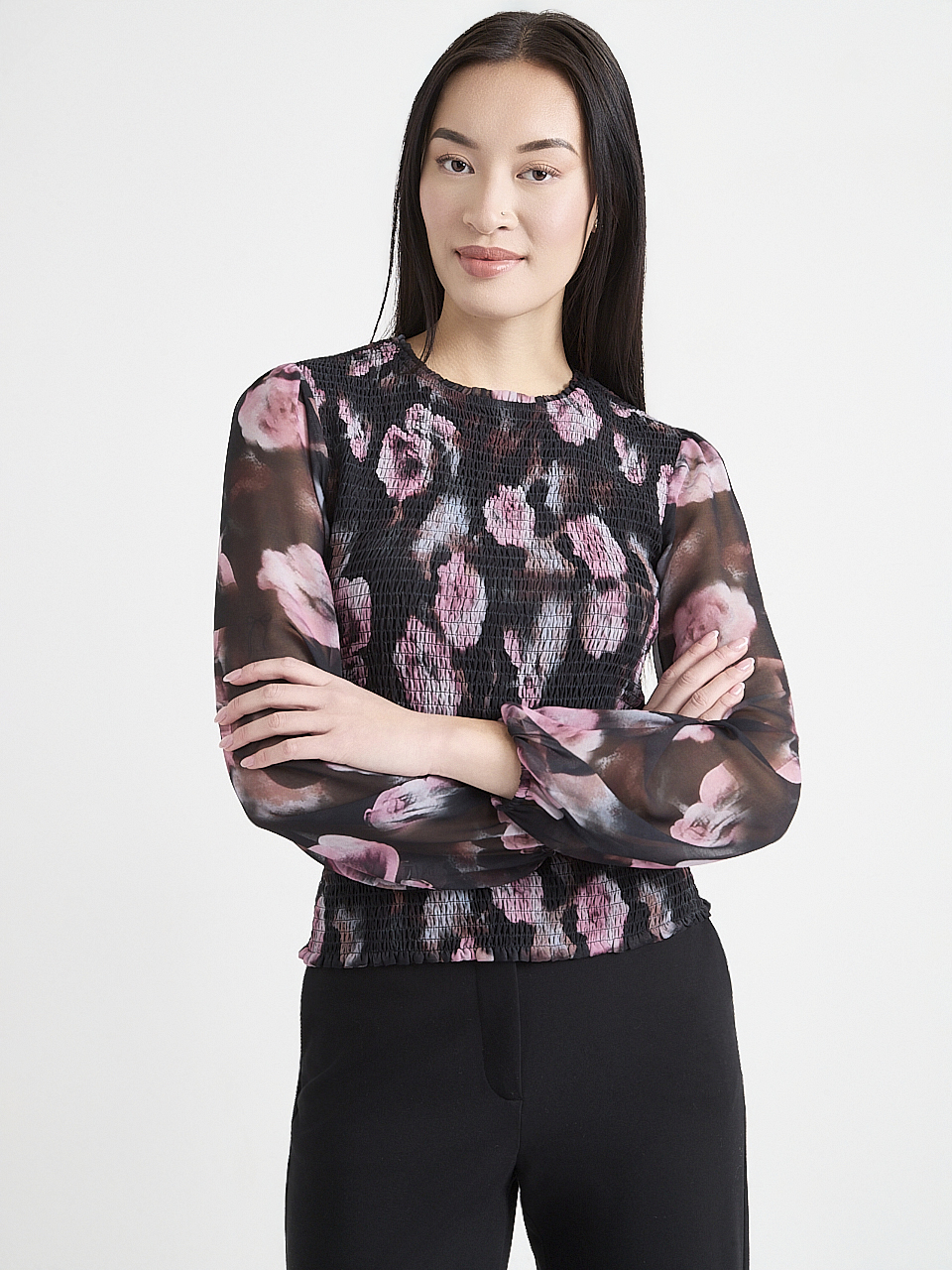 Long Sleeve Smocked Blouse